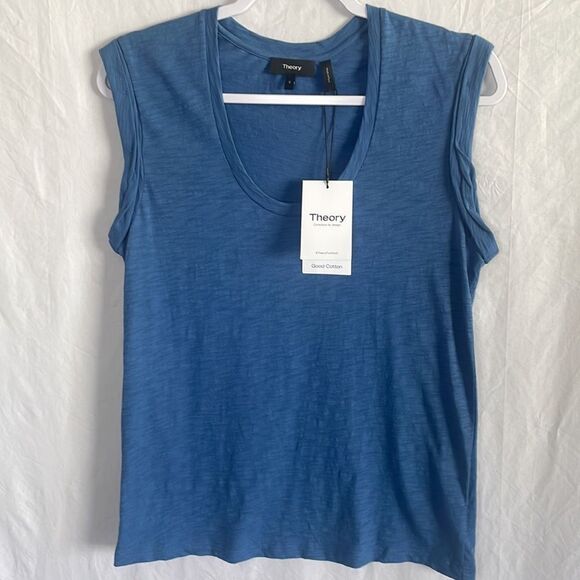 Theory Cuff Organic Cotton Scoop Tank, Steel Blue - Picture 3 of 9